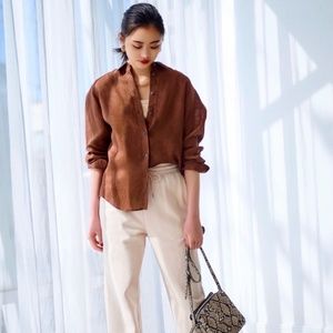 NWT Uniqlo Linen Button Down Shirt Size L